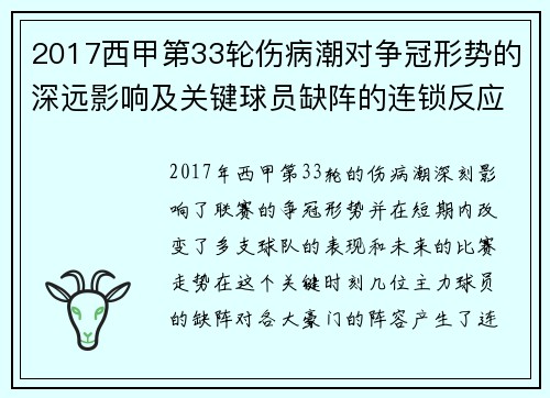 2017西甲第33轮伤病潮对争冠形势的深远影响及关键球员缺阵的连锁反应
